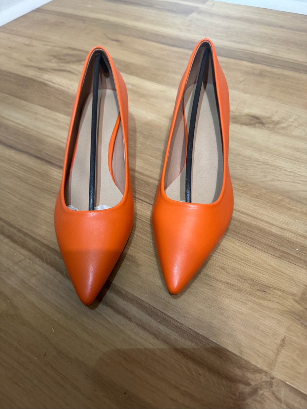 Pointed Toe Women’s Kitten Heels in Bright Orange